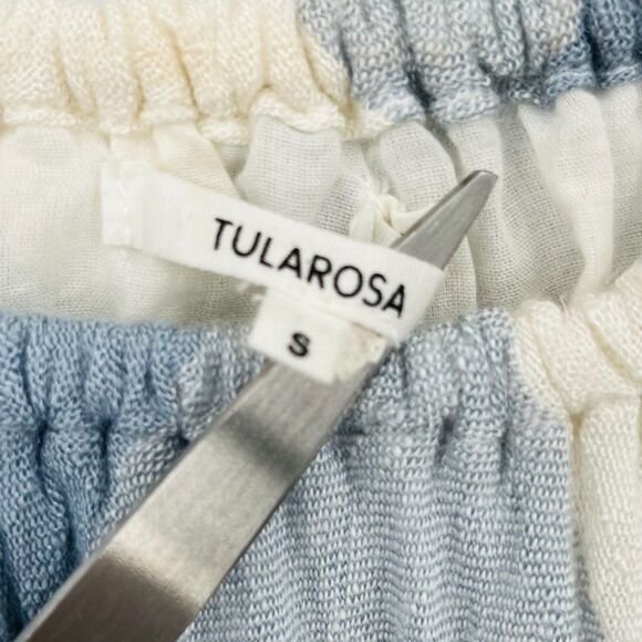 Tularosa Alexa Plaid Off the Shoulder Viscose Top in Cottage Blue, Size Small - Picture 9 of 10